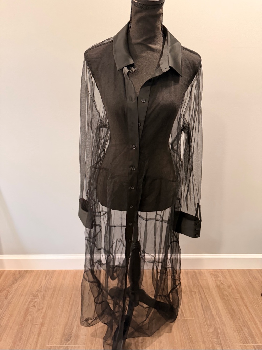 Eloquii Sheer Black Long Button-Front Mesh Duster never worn - Picture 3 of 3